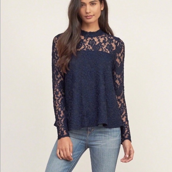 Abercrombie & Fitch Black Lace Overlay Top - Picture 1 of 5